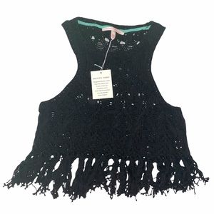 Knit Crochet Fringe Crop Tank Top